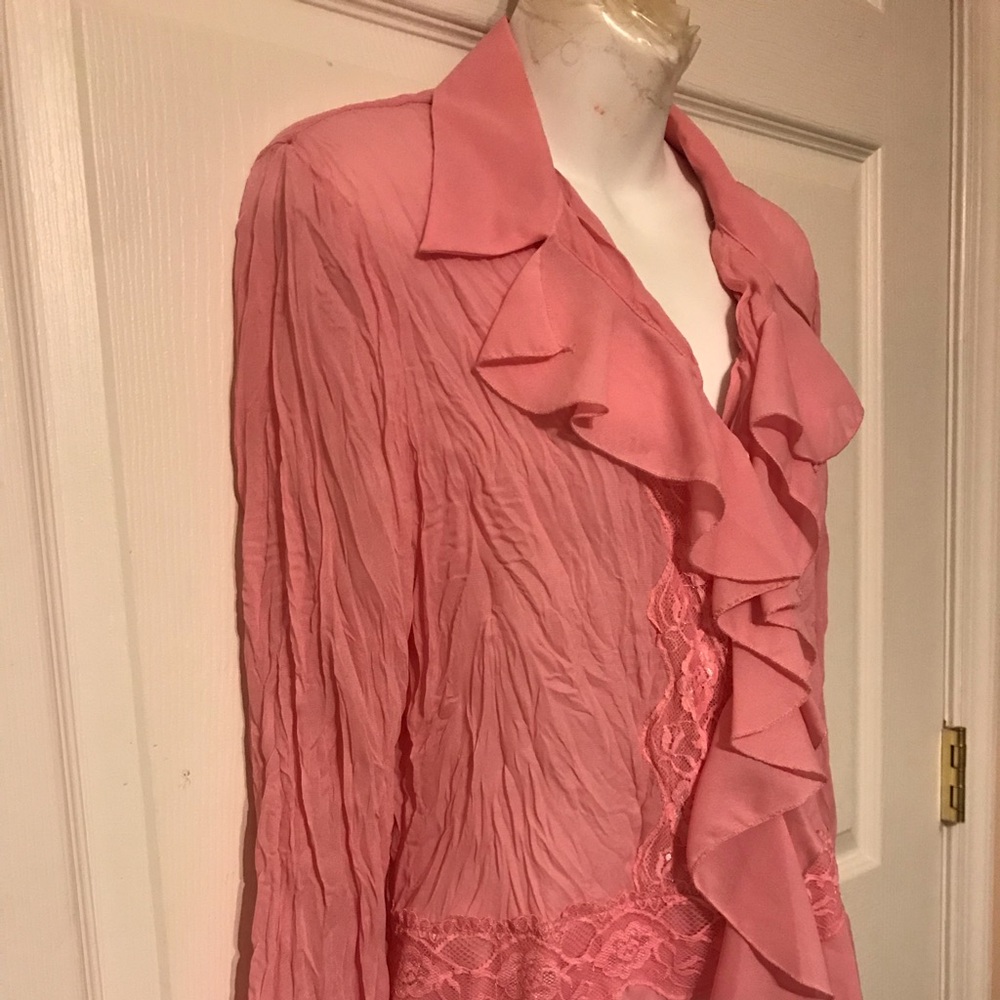 Robbie Bee corrugated blouse long sleeve S L pink